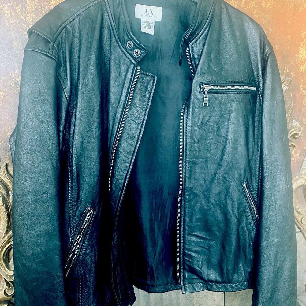 Armani Exchange Leather Moto Jacket